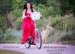 red gown on bike